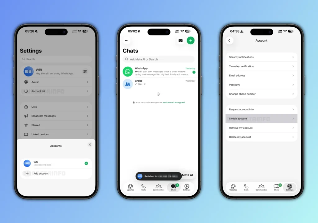 Nova tela de configurações do WhatsApp Beta no iOS mostrando opção de adicionar segunda conta.