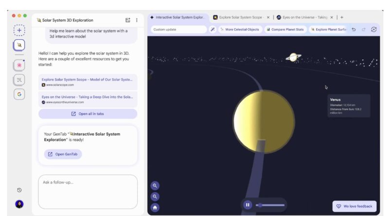 Interface do navegador experimental Google Disco, mostrando a criação de aplicativos personalizados com IA Gemini