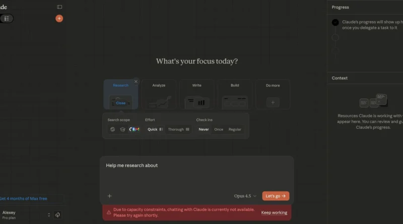 Interface do novo Agentic Tasks Mode do Claude com painel lateral e opções de tarefas