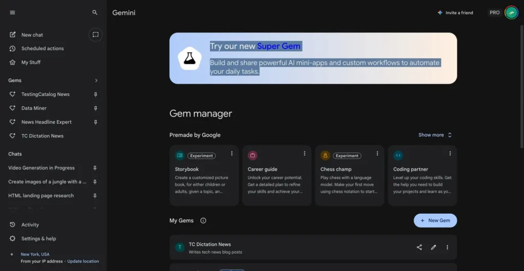 Google integra Opal ao Gemini: Banner do Super Gem no Gemini com destaque para automação por IA