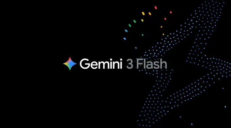 Visual do modelo Gemini 3 Flash em destaque com fundo tecnológico colorido da Google