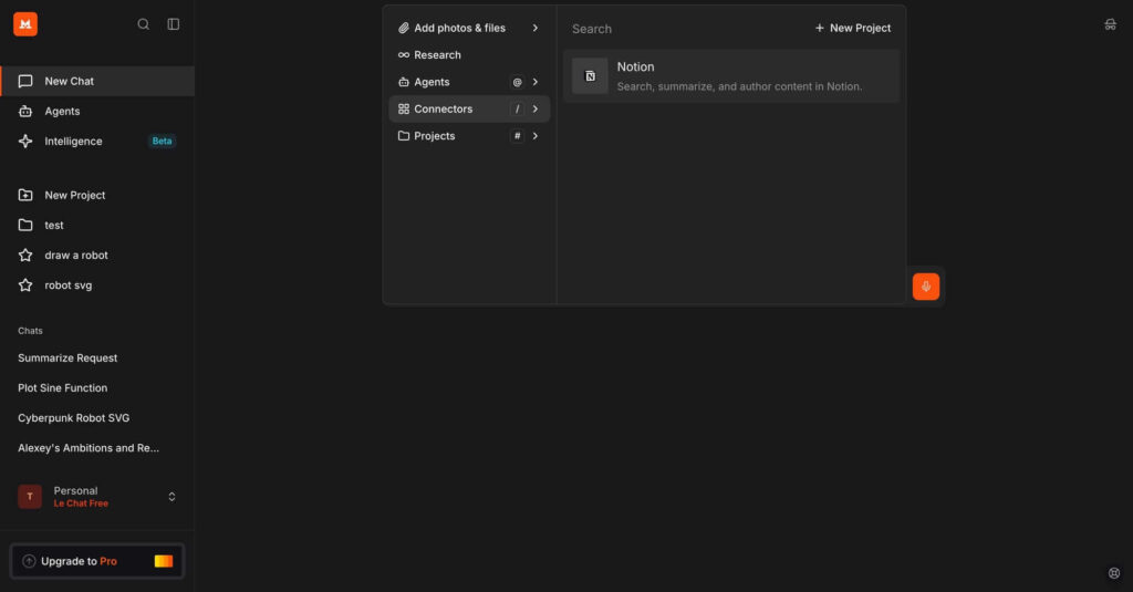 Nova interface do Le Chat da Mistral AI com anexos integrados