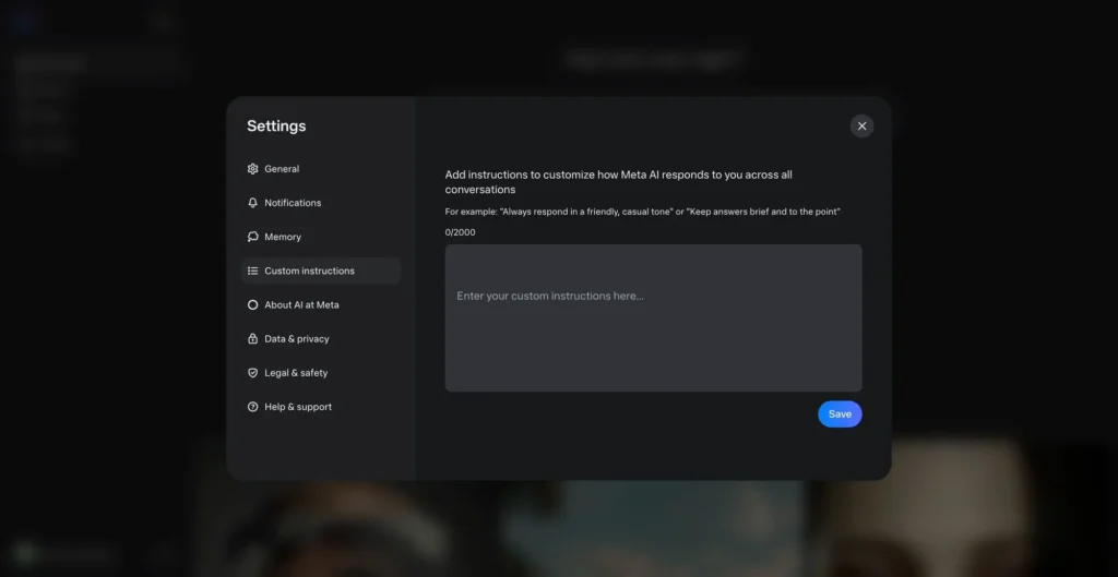 Meta AI testa Memórias e Prompts personalizados 2 Imagem ilustrativa da interface do Meta AI com novos recursos de memórias e prompts personalizados