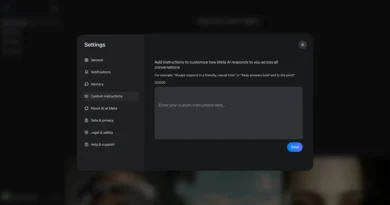 Imagem ilustrativa da interface do Meta AI com novos recursos de memórias e prompts personalizados