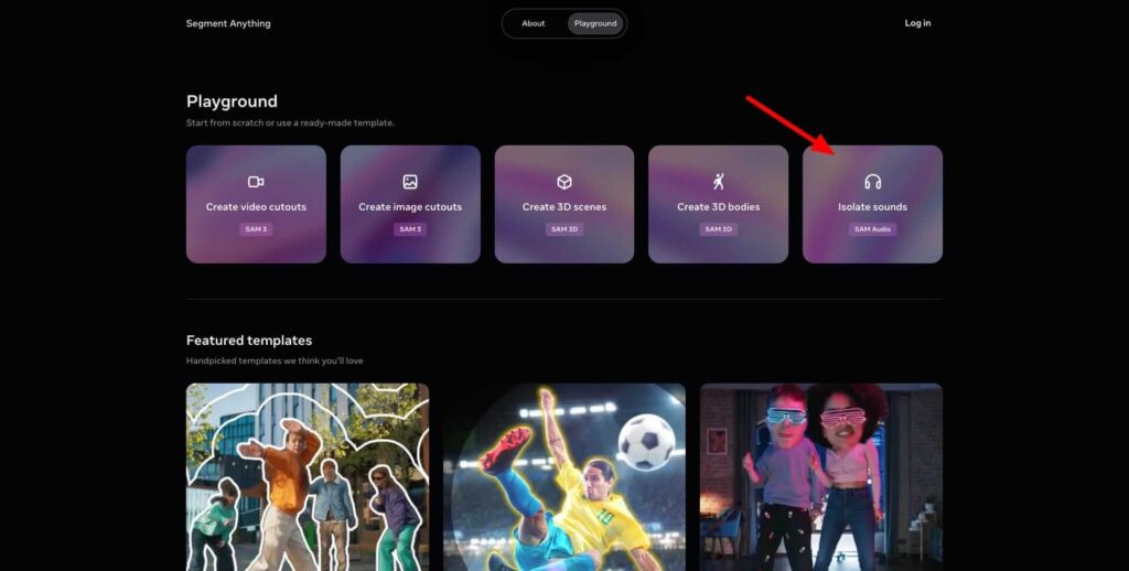 Interface de demonstração do SAM Audio