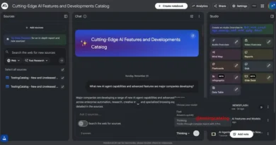Interface do NotebookLM com novo seletor de modelos, incluindo Gemini 3 Pro e opções de velocidade de resposta