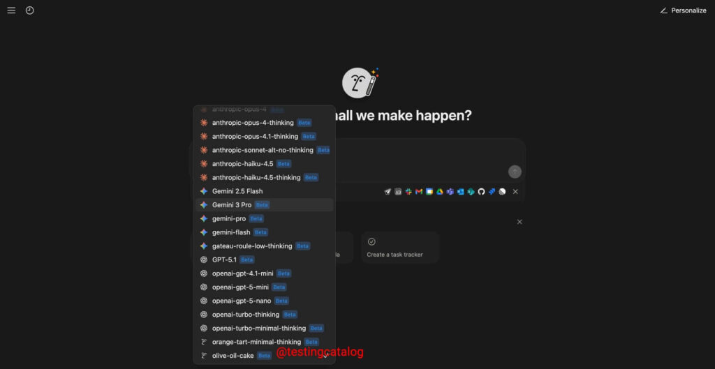 Interface do Notion AI com opção de modelo de IA em teste com logotipo da OpenAI