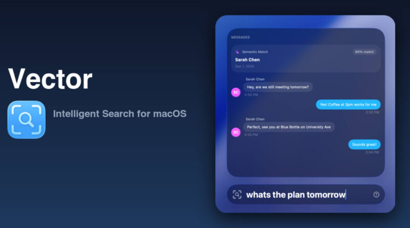 Interface do aplicativo Vector para Mac substituindo o Spotlight