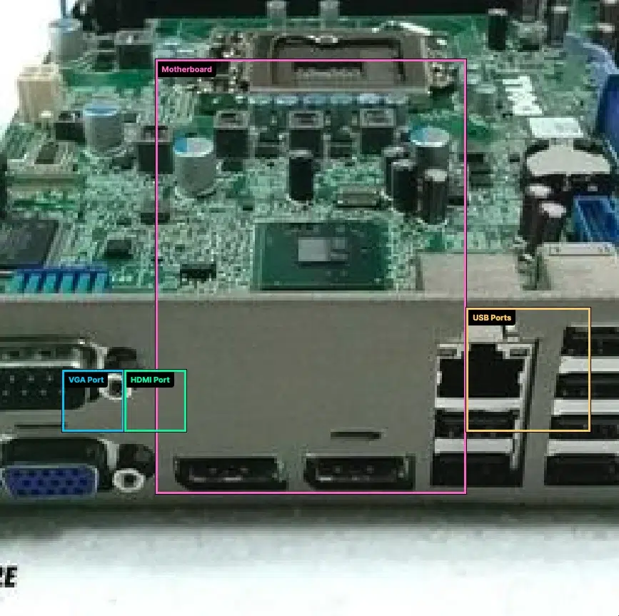 GPT‑5.1 identificando componentes de uma placa-mãe com poucos rótulos e precisão limitada