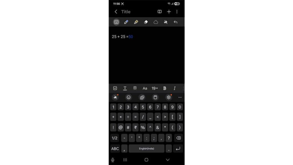 One UI 8.5 traz alarme na Now Bar e Math Solver para Galaxy 5 Interface do Math Solver na One UI 8.5 em smartphone Samsung Galaxy