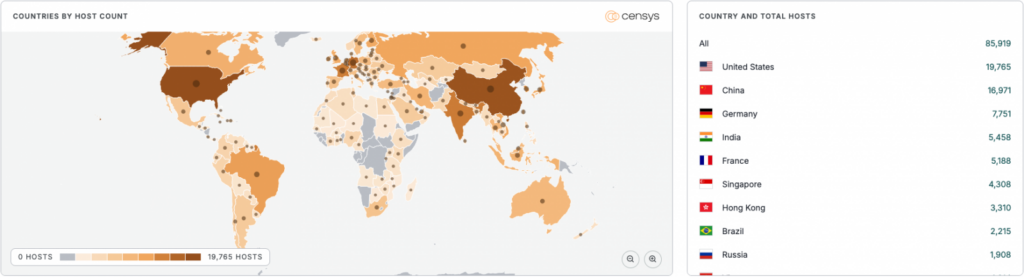 Mapa global dos servidores MongoDB vulneráveis
