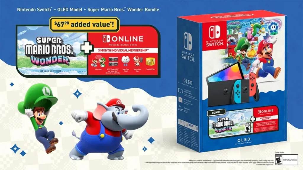 Nintendo Switch com Super Mario Wonder e 3 meses Online por R$1.607 2 Promoção Nintendo Switch com Super Mario Bros Wonder e três meses de assinatura do Nintendo Online