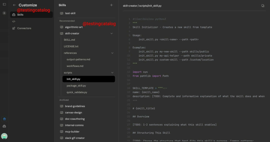 Anthropic expande Claude Code com comandos personalizáveis 4 Captura da interface de Skills no Claude Code