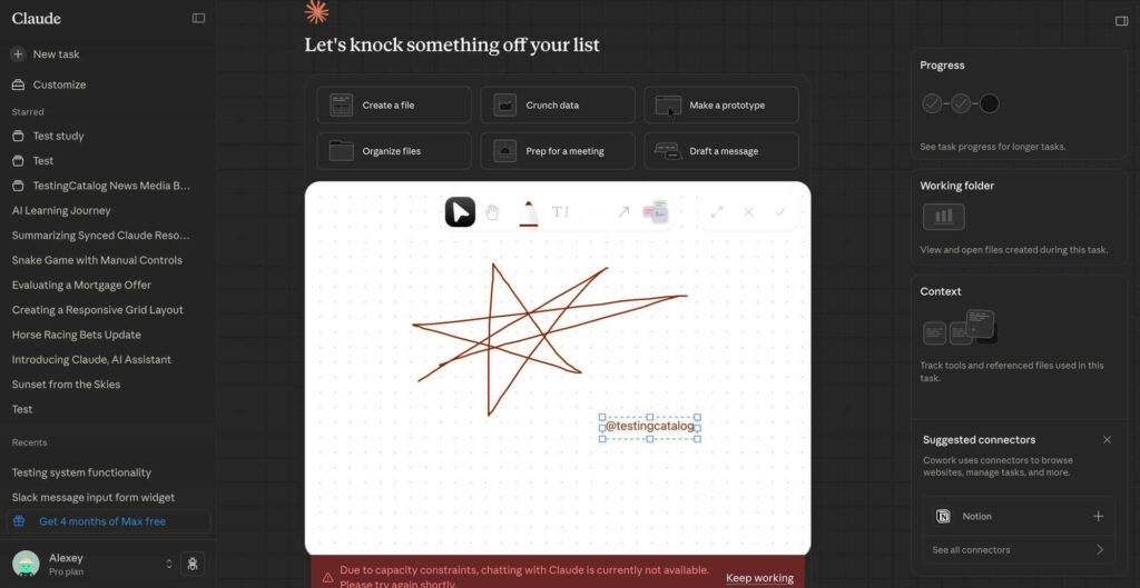 Anthropic lança novo Sketch e Cowork para Claude 5 Interface do Claude mostrando novas opções de plugins e Sketch.