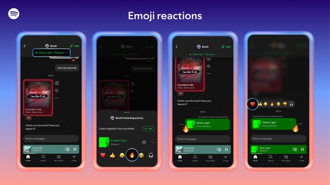 Spotify lança recurso para compartilhar músicas em tempo real 3 Reações de emoji na função de atividade de escuta do Spotify