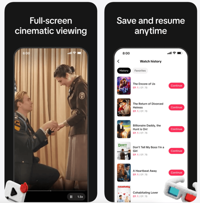 TikTok lança o app de microdramas PineDrama 3 Captura de tela do aplicativo PineDrama mostrando a interface do catálogo de dramas.