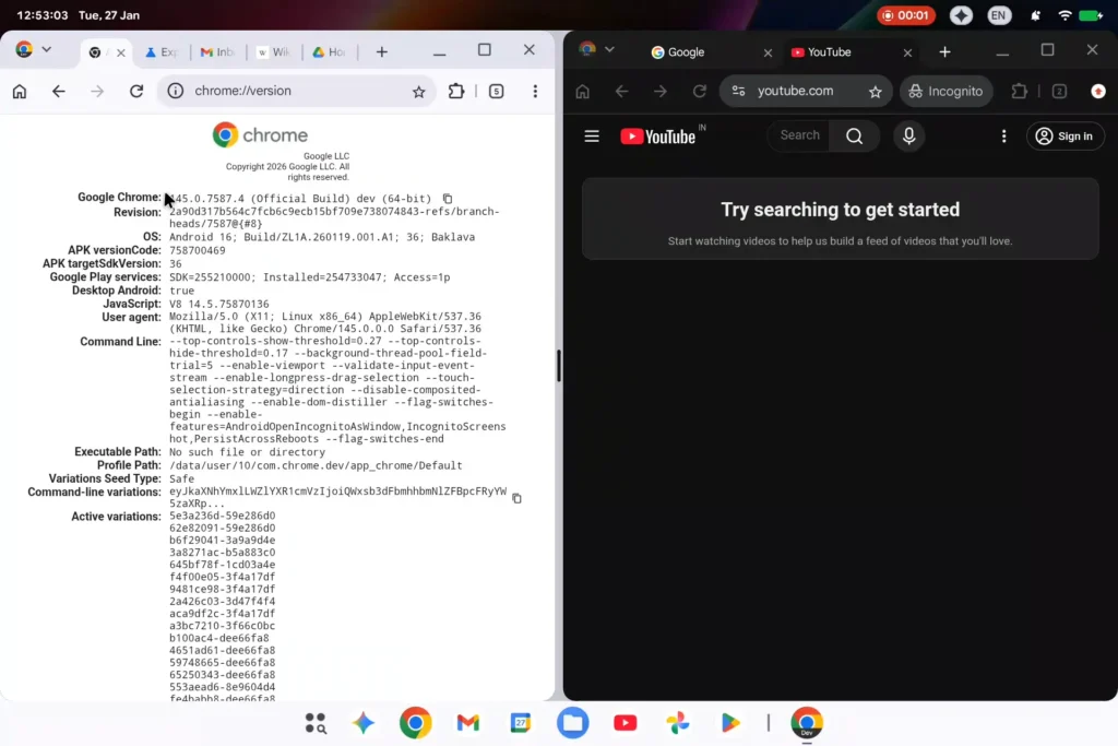 Android para PC: imagens revelam novo Aluminium OS do Google 3 Interface do Android para PC mostrando duas janelas de navegador lado a lado
