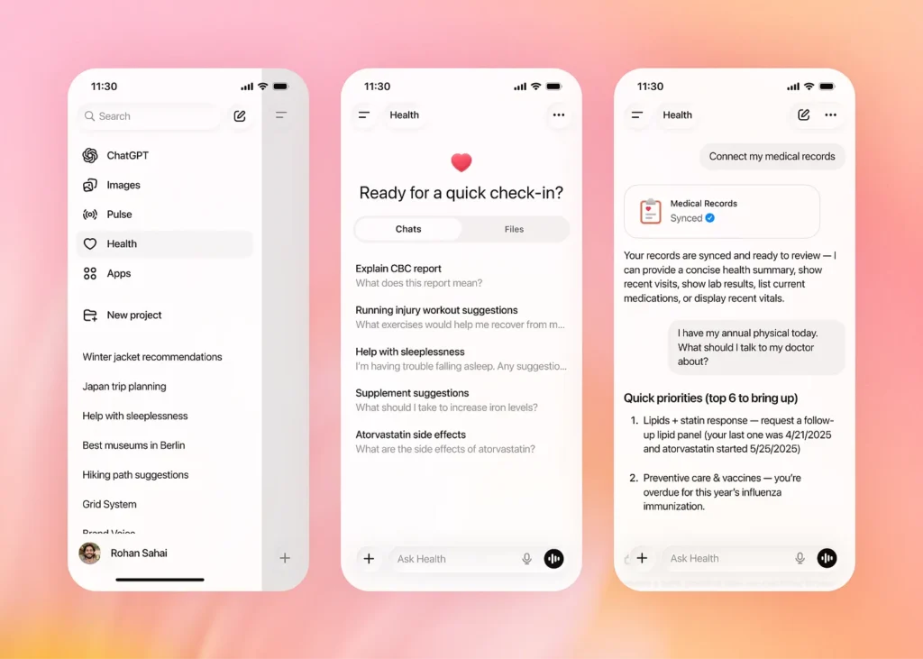 OpenAI lança ChatGPT Health e promete revolucionar saúde digital 2 OpenAI ChatGPT Health interface - aplicativo de saúde digital da OpenAI