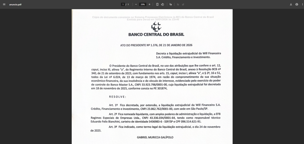Will Bank é liquidado pelo Banco Central após insolvência 3 Site do Will Bank com aviso de liquidação