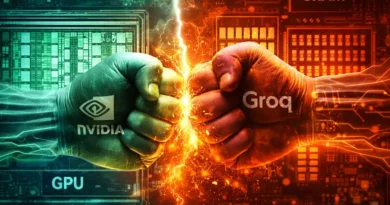 Ilustração que representa a disrupção da Groq no mercado de GPU, simbolizando a quebra da arquitetura tradicional em dois blocos principais.