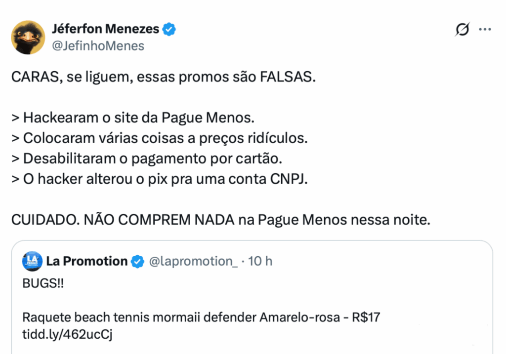 Hacker invade Pague Menos - Captura de tela de erro no site da Pague Menos durante incidente de segurança.