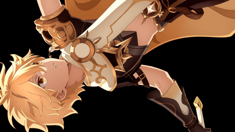 Imagem promocional de Genshin Impact no vídeo da ufotable mostrando Aether e Lumine.