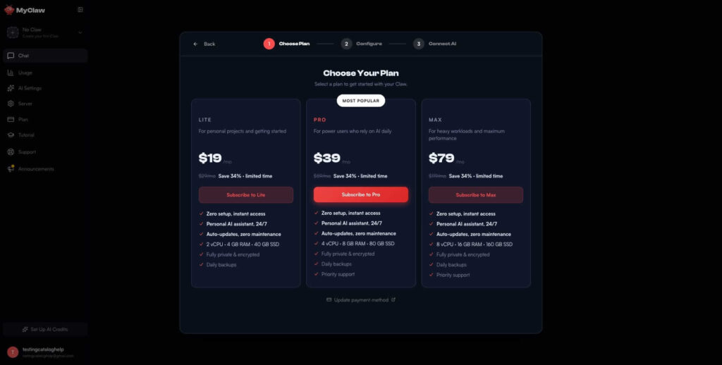 MyClaw lança OpenClaw: agente de IA gerenciado e sempre ativo na nuvem 3 Painel MyClaw exibindo automações e integrações com apps