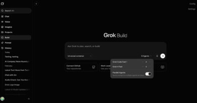 Interface do Grok Build mostrando múltiplos agentes em paralelo