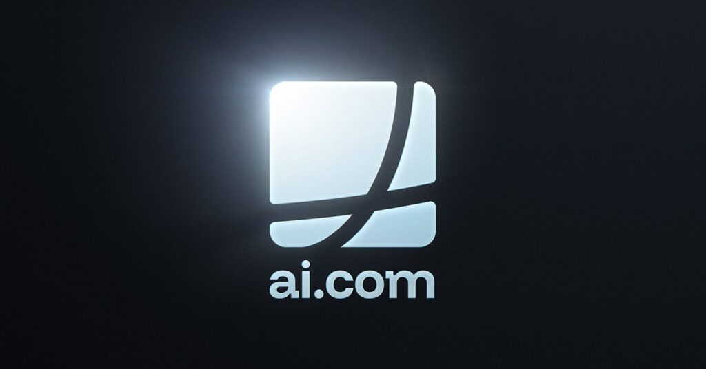 ai.com revela plataforma de IA descentralizada no Super Bowl LX 1 Imagem promocional da ai.com mostrando agentes de IA autônomos em operação