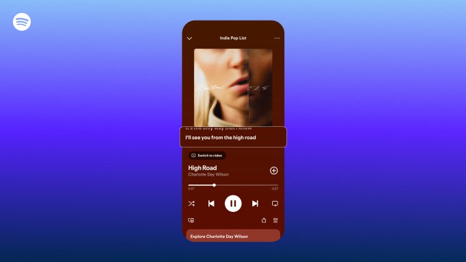 Visualização do novo formato de letras no Spotify.