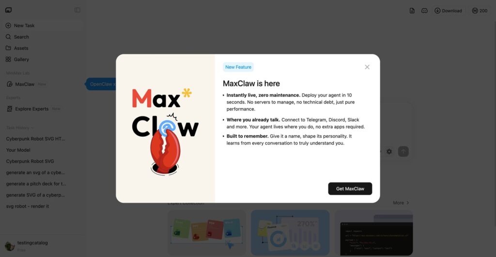 MiniMax lança agente de IA sempre ativo MaxClaw 2 MaxClaw - agente de IA gerenciado pela MiniMax