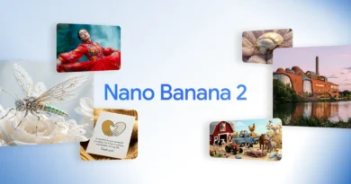 Logo do Google ao centro em fundo amarelo com bananas, ilustração representando o Nano Banana 2