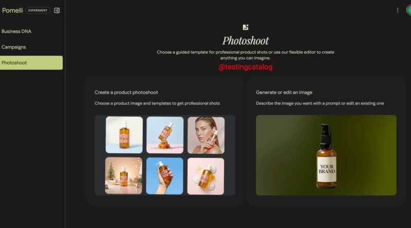 Interface do Pomelli by Google Labs mostrando a nova função Photoshoot para geração de imagens com IA