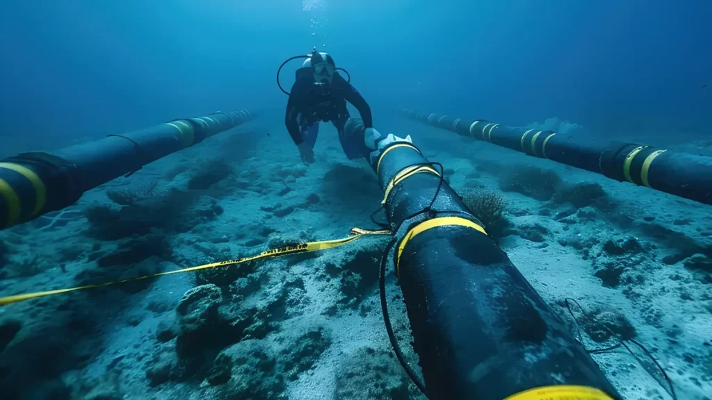 Senge-CE, equipe de remoção do cabo submarino de fibra optica TAT-8 utilizando equipamentos de resgate oceânico de fibra óptica
