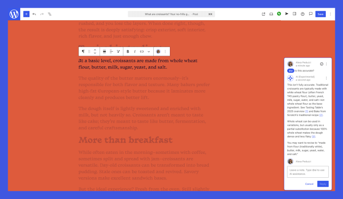 WordPress.com lança assistente de IA que edita e cria imagens 7 Editor de notas em bloco integrando IA para revisão de texto