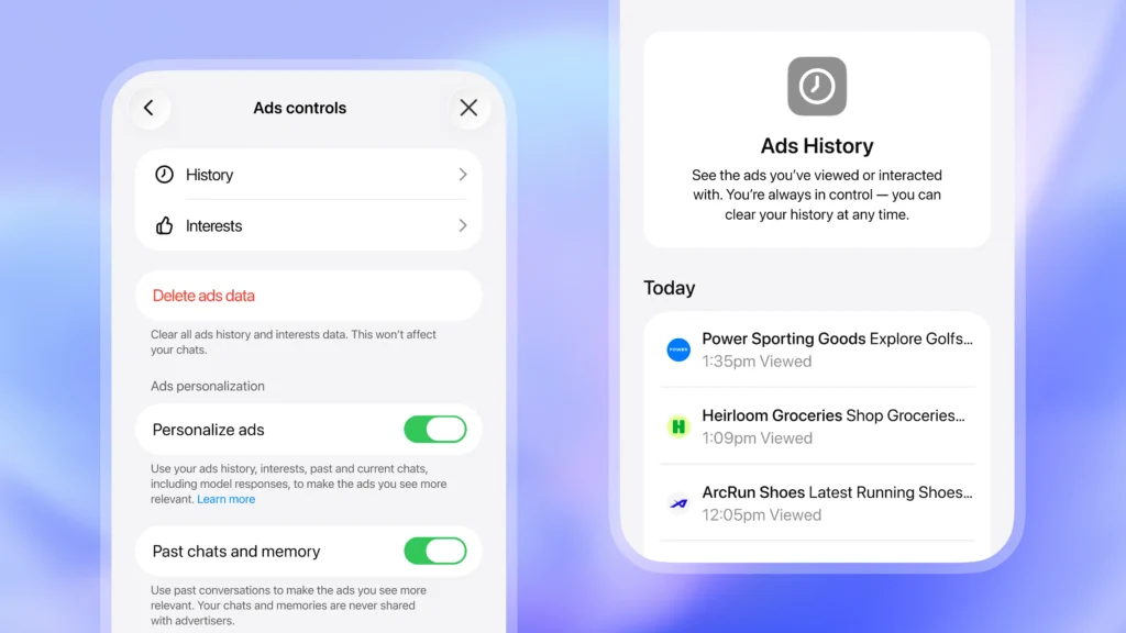 ChatGPT inicia testes de anúncios nos planos gratuitos 1 ChatGPT interface exibindo anúncios no painel principal da OpenAI