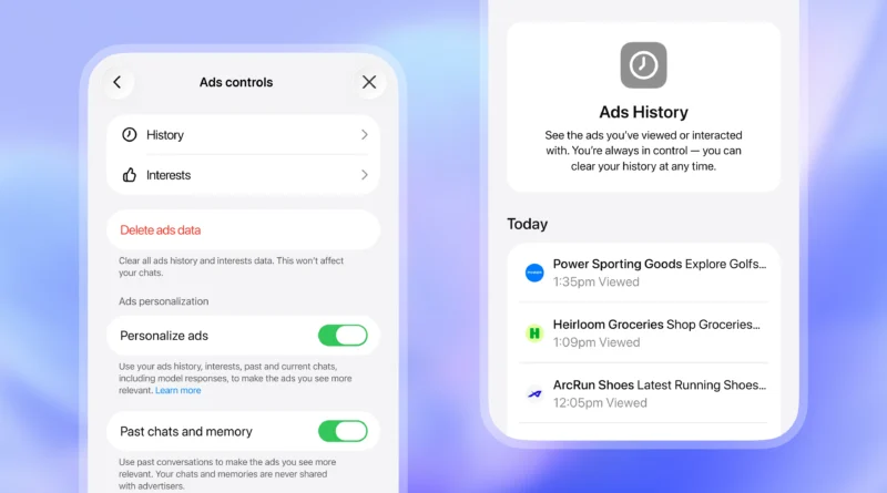 ChatGPT interface exibindo anúncios no painel principal da OpenAI