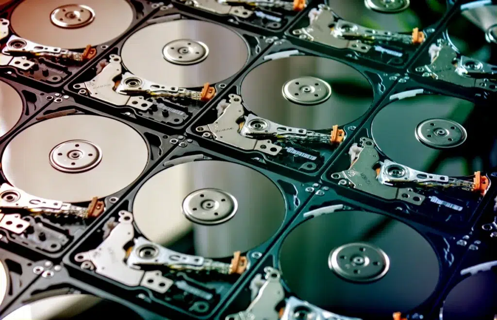 Escassez de HDDs: produção 2026 esgotada e preços vão disparar 1 HDDs em close na mesa de trabalho - Pexels/Sergei Starostin