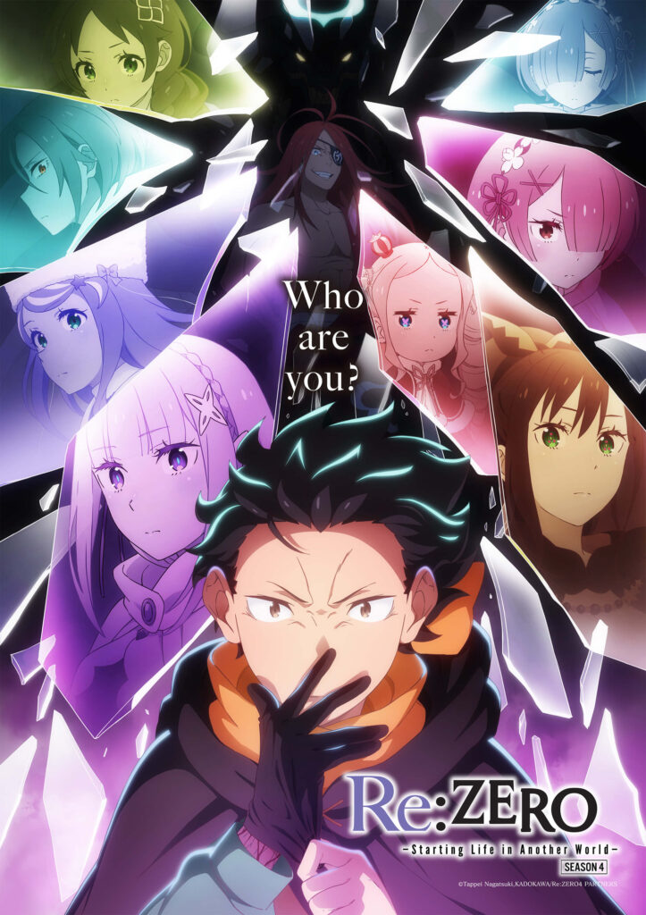 Visual chave da temporada 4 de Re:ZERO com Subaru e Emilia observando o horizonte.