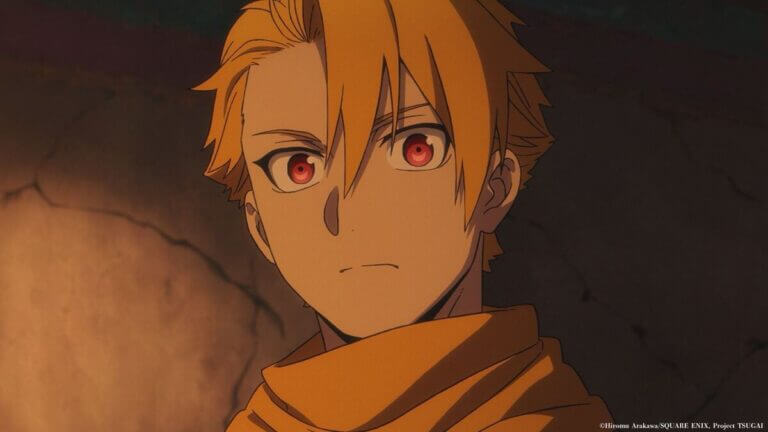 Yuru observa o horizonte sob o céu crepuscular em Daemons of the Shadow Realm episódio 1