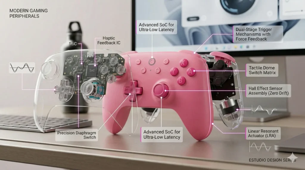 8BitDo Ultimate 2C: controle anti drift com Hall Effect por R$143 no Pix! 2 Controle 8BitDo Ultimate 2C rosa com tecnologia Hall Effect anti drift