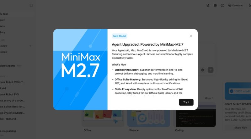 MiniMax M2.7 no MiniMax Agent com foco em automação inteligente