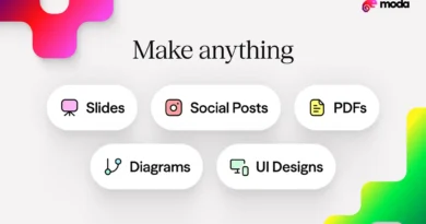 Interface da Moda AI mostrando slides com identidade visual de marca
