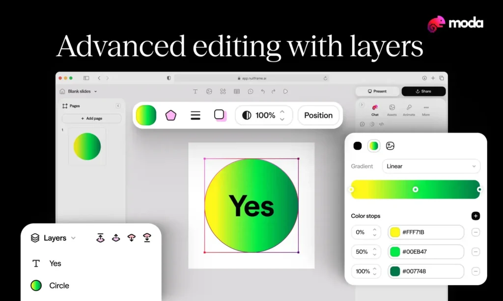 Moda AI lança agente de design inteligente para marcas 6 Painel de exportação da Moda AI com opções de PowerPoint e Google Slides