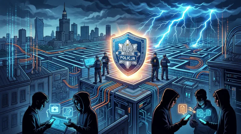 Ilustração sobre ataques DDoS e cibercrimes envolvendo adolescentes na Polônia