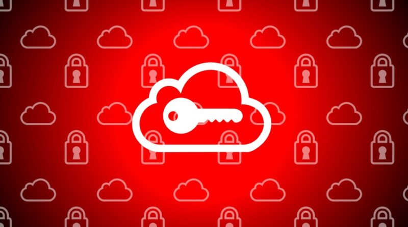 Ilustração com ícone de chave sobre nuvem e fundo de cadeados, representando segurança digital e iCloud.