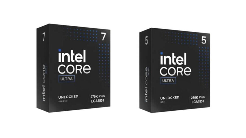 Imagem das caixas dos processadores Intel Core Ultra 200S Plus, novos modelos Arrow Lake Refresh