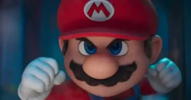 Cena de Super Mario Galaxy O Filme com Mario e Peach em foco