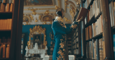 Robô vitoriano elegante segurando um livro em uma biblioteca doméstica, representando IA e memória artificial
