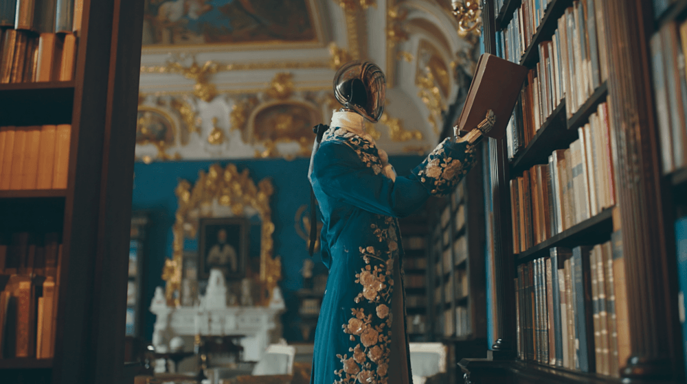 Karpathy lança LLM Knowledge Base que supera o RAG 1 Robô vitoriano elegante segurando um livro em uma biblioteca doméstica, representando IA e memória artificial